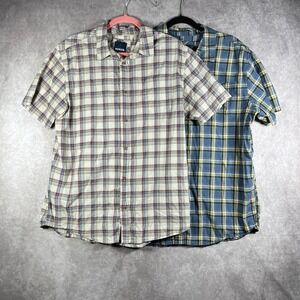 Prana Shirt Mens XL Blue Beige Plaid Button Up Short Sleeves Gorpcore Lot of 2